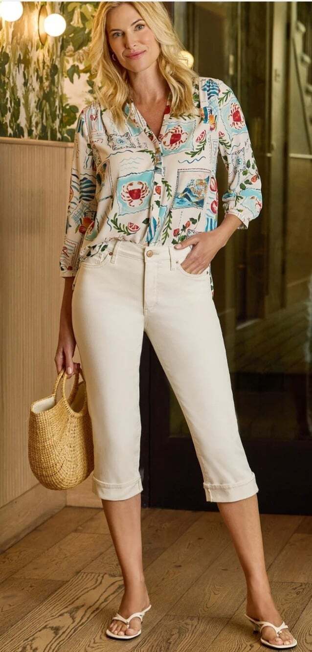 NYDJ Marilyn Straight Cropped Jeans- Beige, Cuffed, 5 Pocket, Women's Size 14P